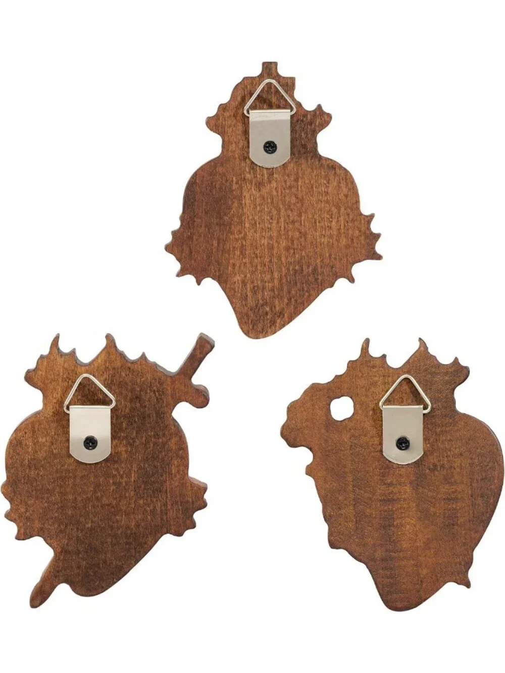 Handmade Wooden Sacred Hearts Wall Decor Set | 3pcs Beechwood Art with Hooks